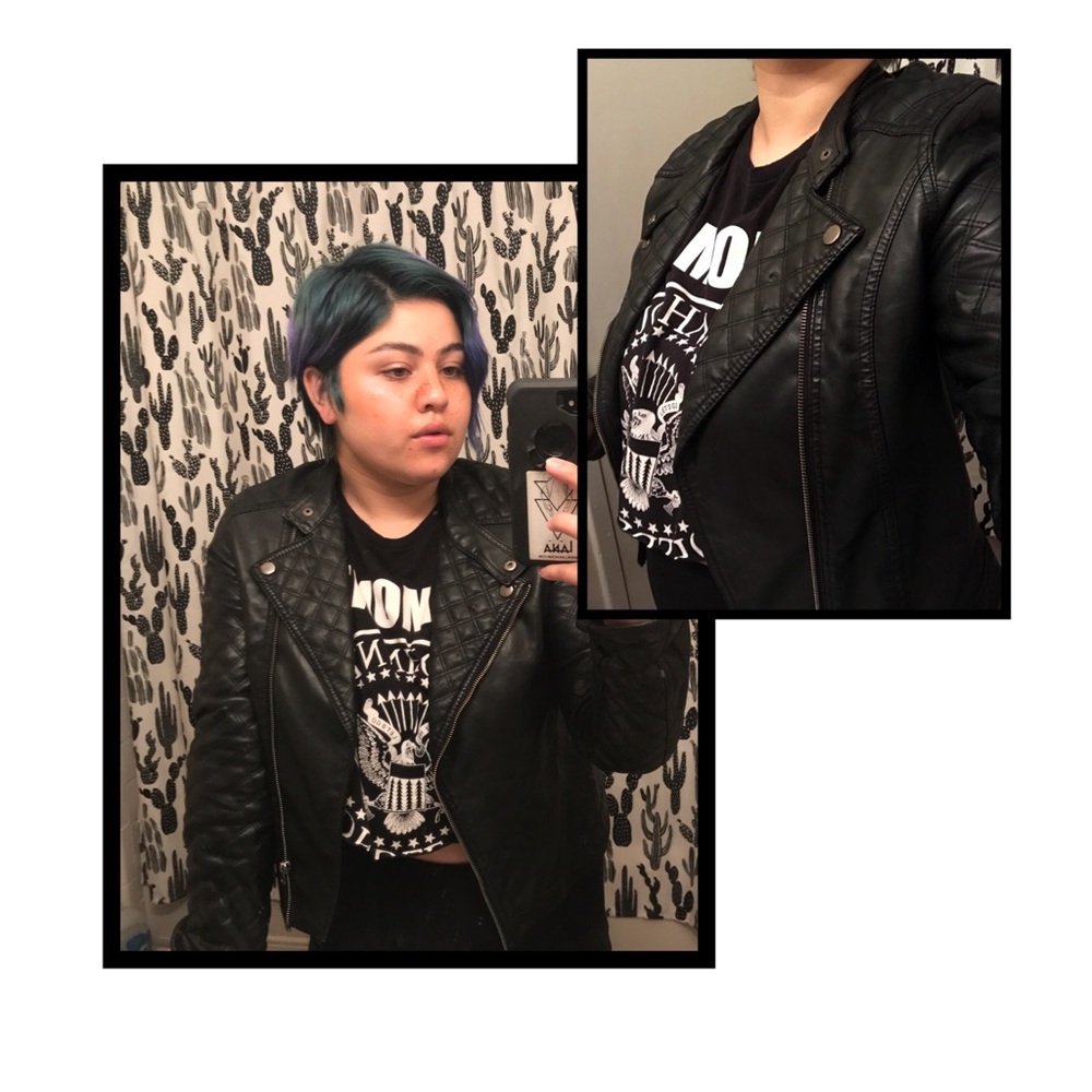 black faux leather jacket